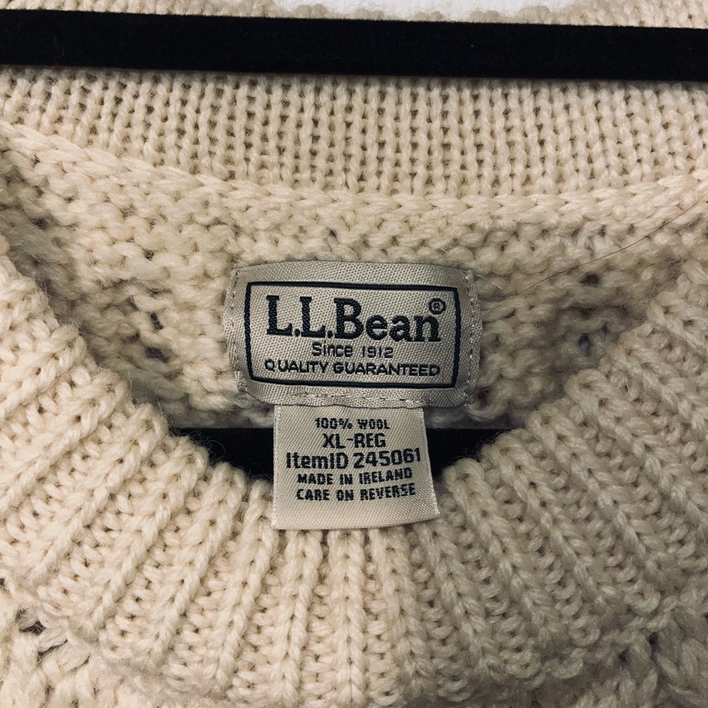 L.L. Bean Men's Tan Cable Knit Crewneck Sweater - Picture 3 of 3